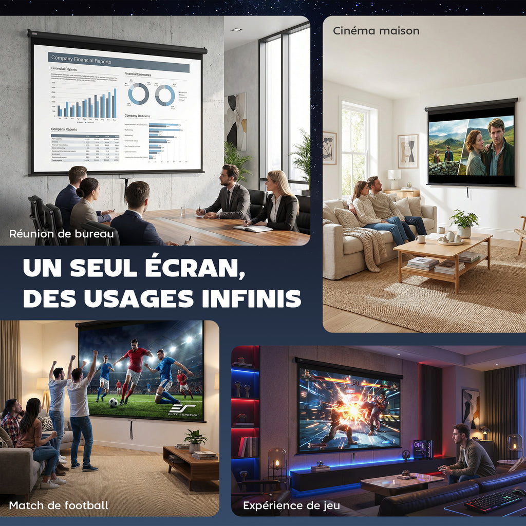 Écran de Projection 120" 4:3 HD 4K, Boîtier en Métal, Écran Hauteur Réglable Manuellement, 244x183cm, Noir-8
