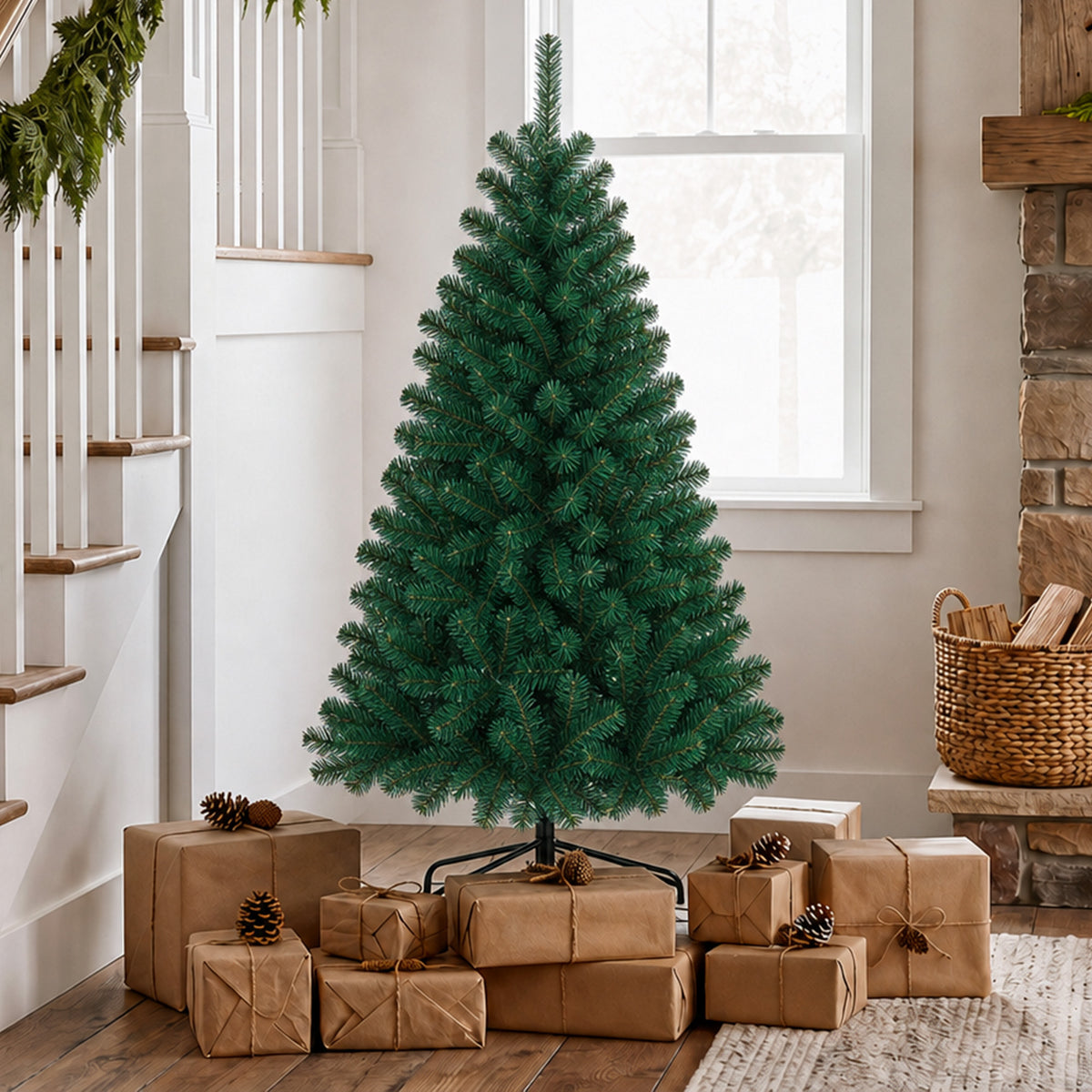 Sapin de Noël Artificiel 150 cm, Arbre de Noël avec 420 Pointes de Branches Articulées, Support Pliable en Acier, Vert-8