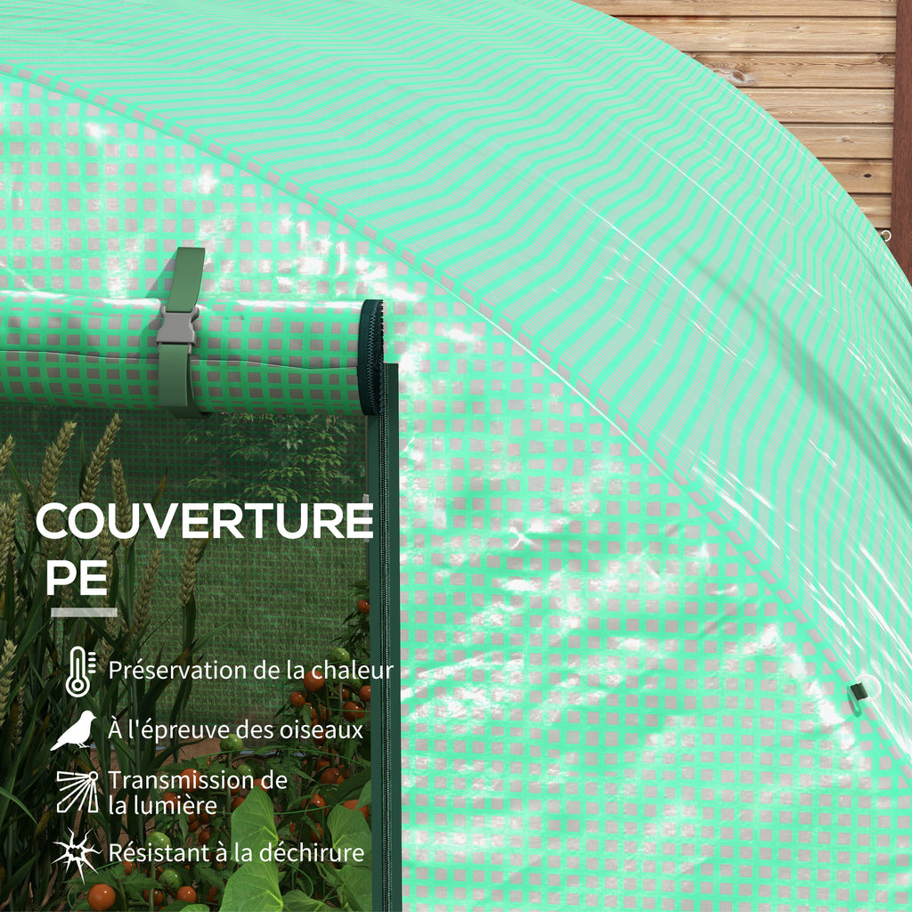 Serre de Jardin Tunnel 6 m² avec système d'arrosage intégré, 3L x 2l m 6 fenêtres Porte enroulable Vert-4