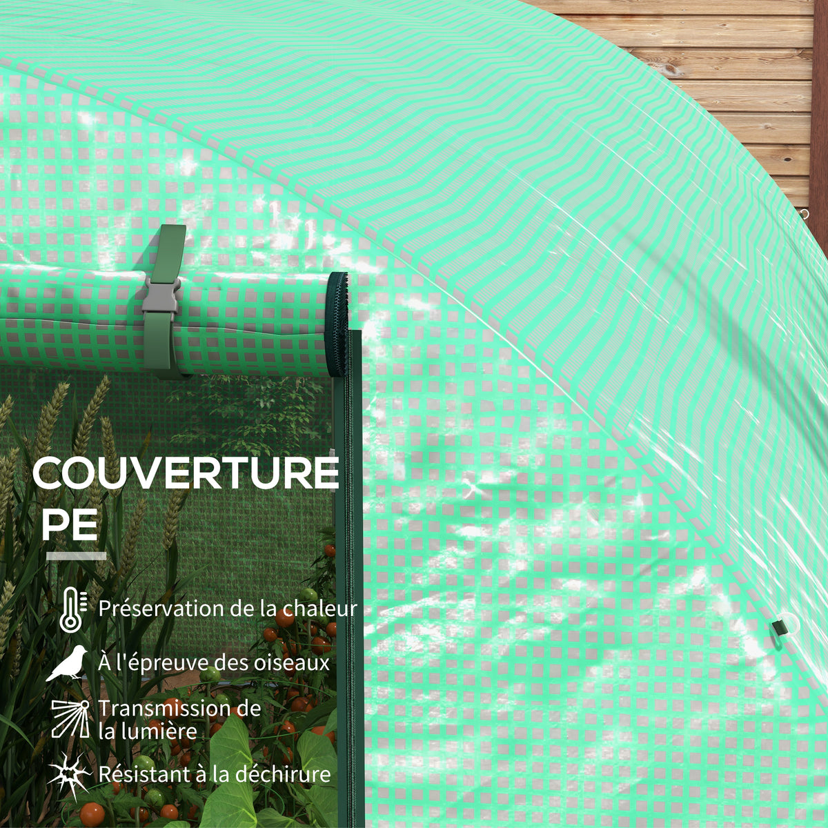 Serre de Jardin Tunnel 6 m² avec système d'arrosage intégré, 3L x 2l m 6 fenêtres Porte enroulable Vert-4