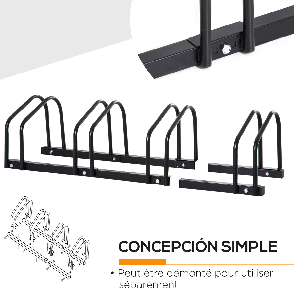 Râtelier 4 vélos range-vélos support de rangement pneu 65 mm sol ou mural pour VTT enfants BMX 110 x 33 x 27 cm acier noir-4