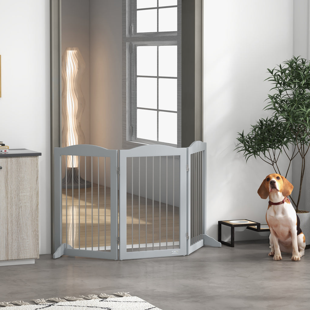 Barriere de sécurité pliable barrière chien trois plaques avec deux pieds de soutien 154 x 30 x 80 cm gris-6
