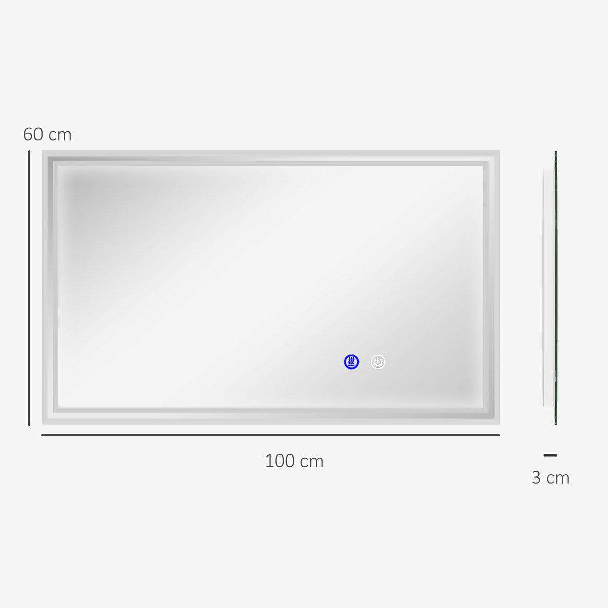 Miroir de salle de bain rectangulaire mural lumineux LED horizontal ou vertical, 100 x 60 cm-2