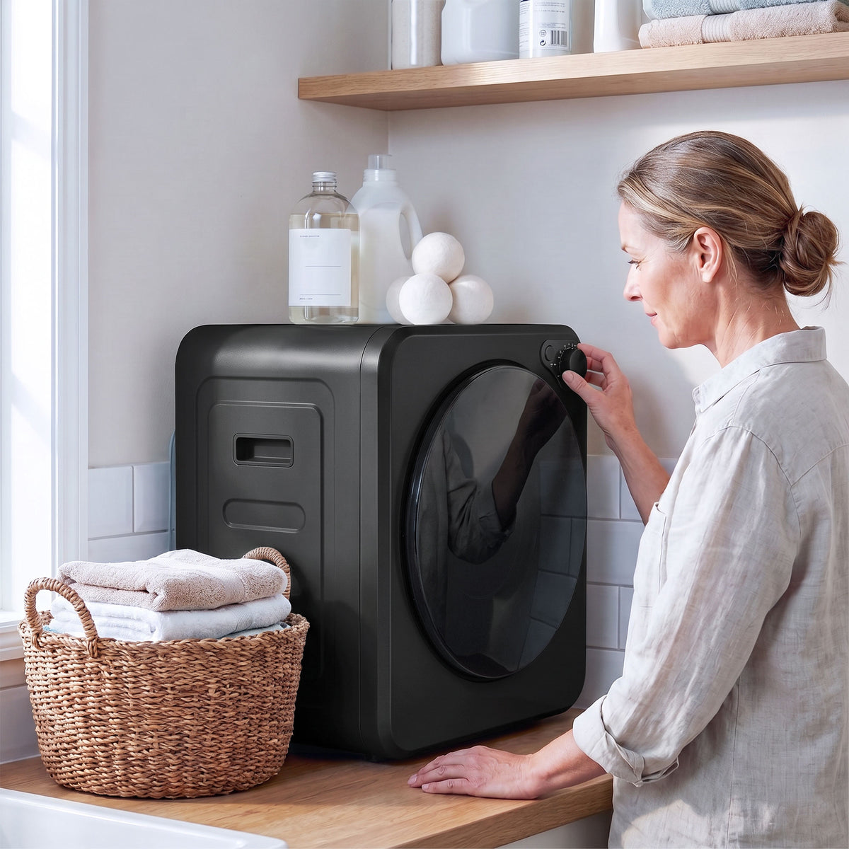 Sèche Linge à Évacuation Compact 2,5Kg, Sèche-Linge Électrique 400/800 W, 5 Modes de Séchage, Charge Frontale, Noir-9