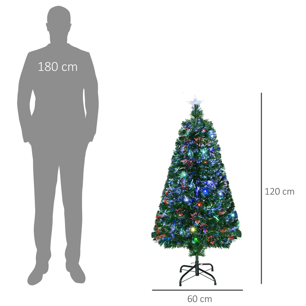 Sapin Noël Artificiel Lumineux 120H cm Fibre Optique LED Multicolore + Support Pied 130 Sommet Brillante Vert-2