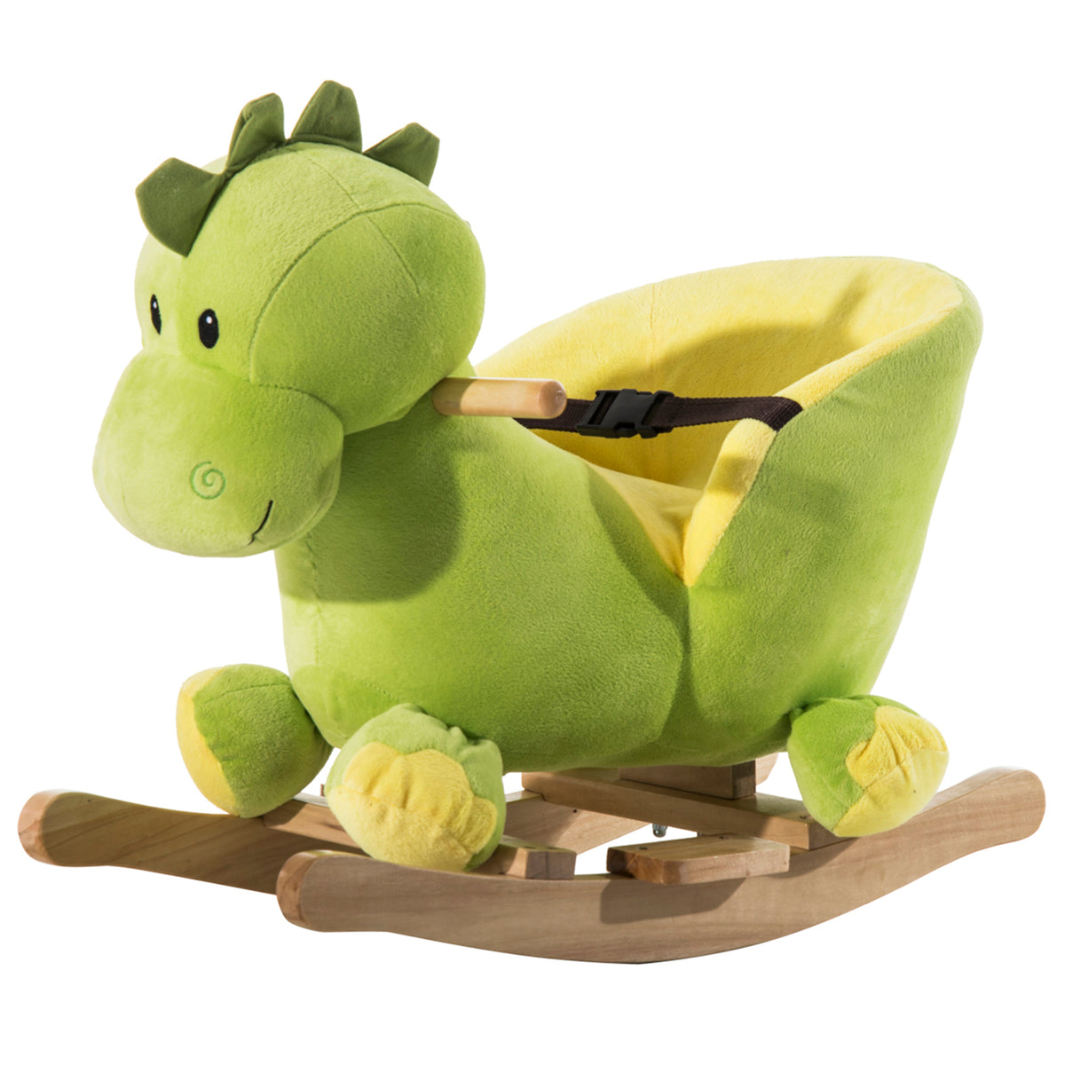 Jouet à Bascule Dinosaure Ceinture de sécurité Effet sonore 32 chansons pour enfants de 18+ Mois Bois Peluche Verte-0