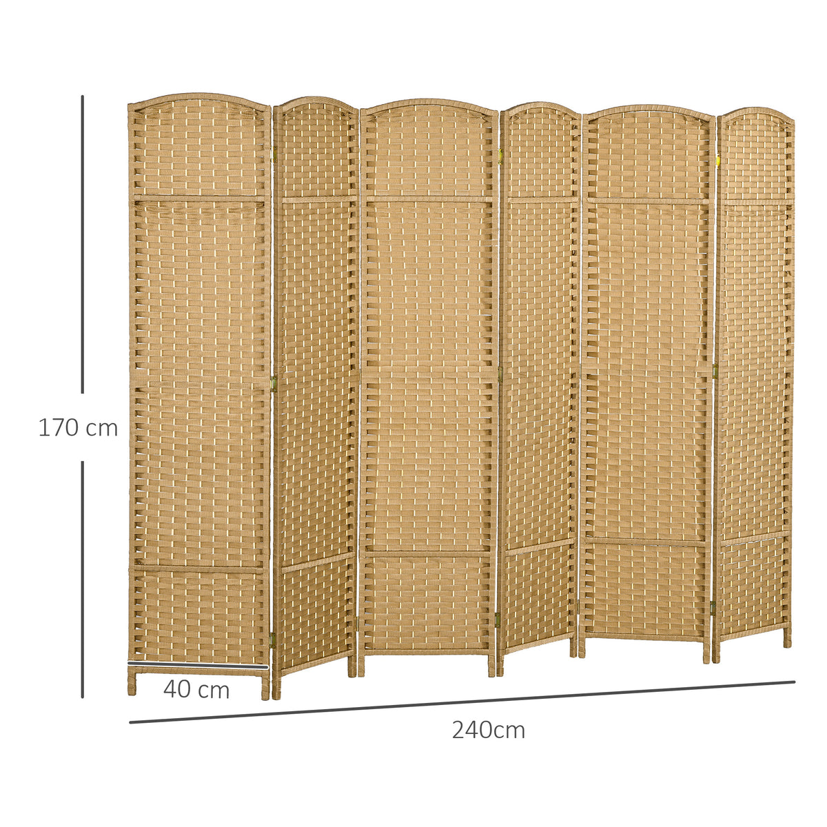 Paravent interieur en bois 6 panneaux 240 x 170 cm séparateur de pièce pliable pour salon, chambre à coucher, naturel-2