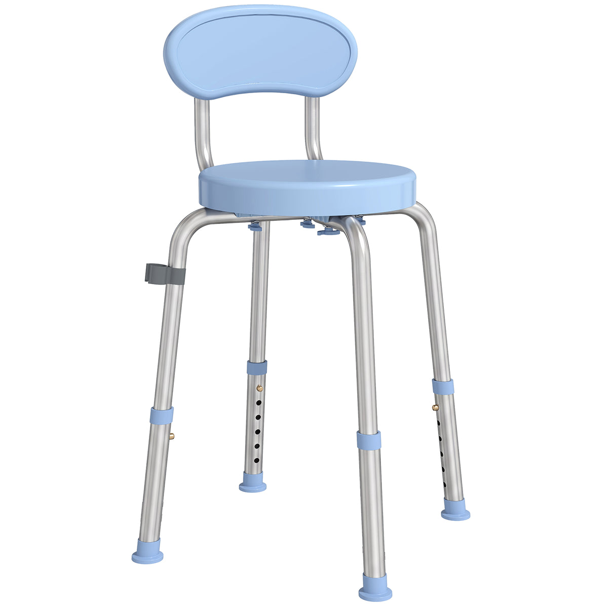 Tabouret de Douche Ronde Pivotant 360°, Hauteur Réglable, Dossier, Pieds Antidérapants, 38,5x37,5x75cm, Bleu Clair-0