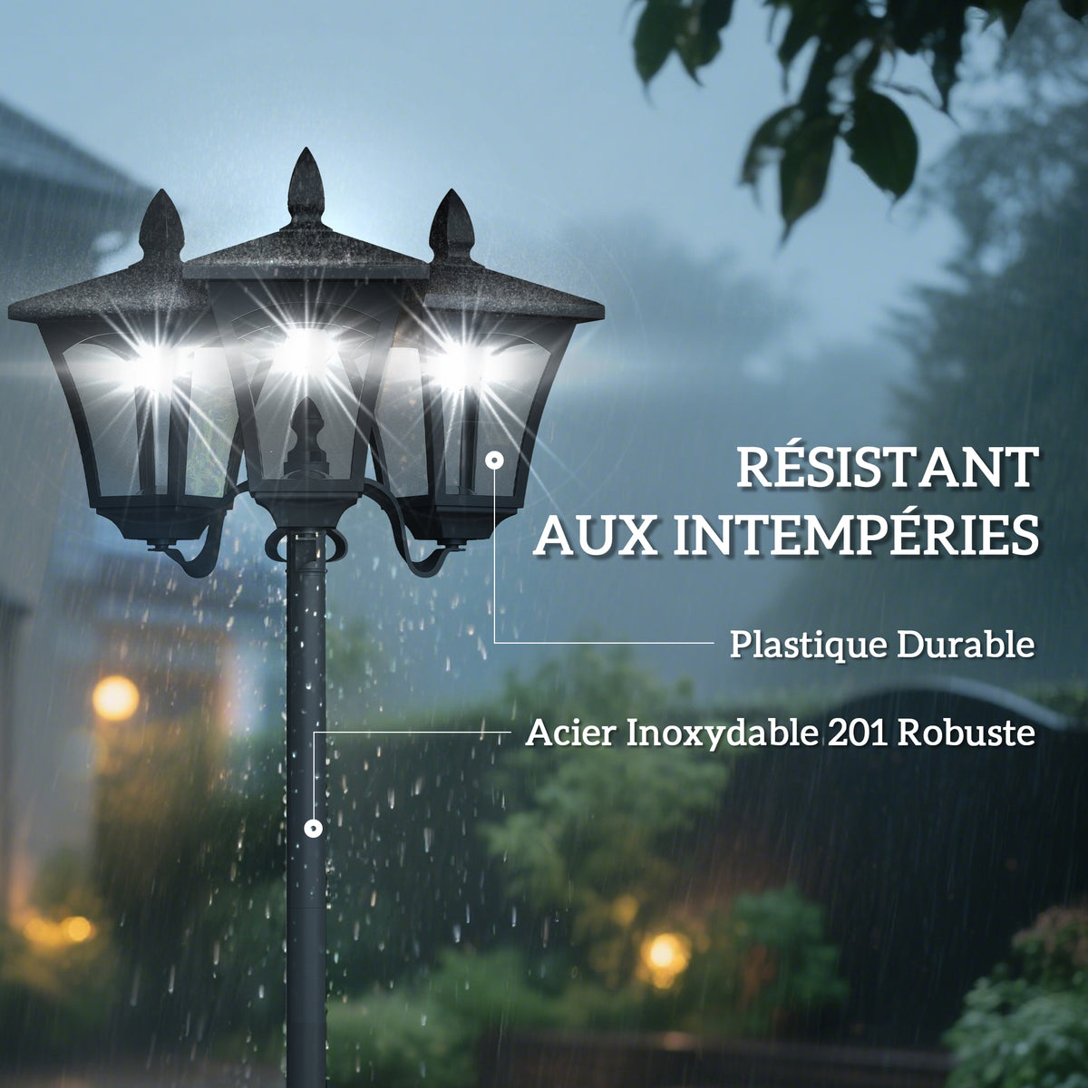 Lampadaire de jardin extérieur à LED solaire avec capteurs 3 abat-jours - H.182.5 cm - IP44-6
