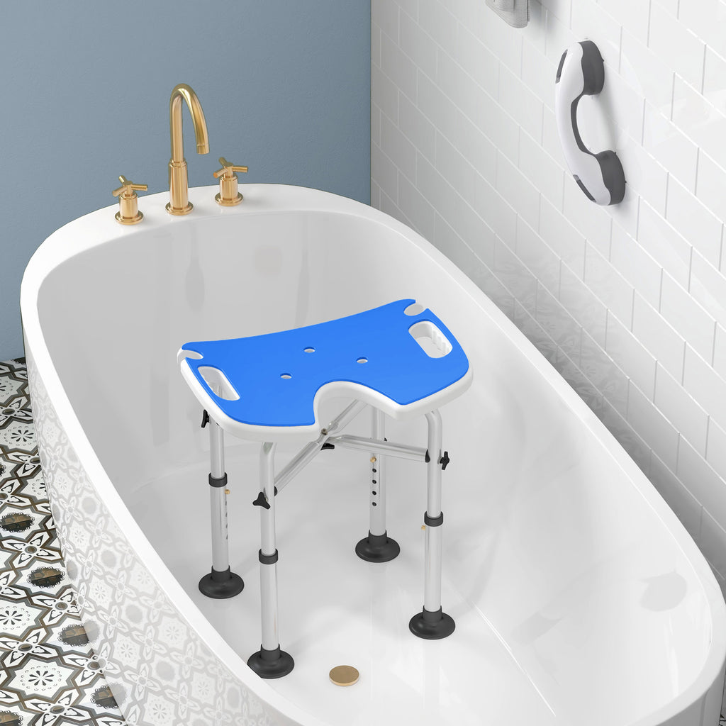Tabouret de douche siège de douche hauteur ajustable 39-51,5 cm barre d'appui à ventouse patins à ventouse bleu foncé-7