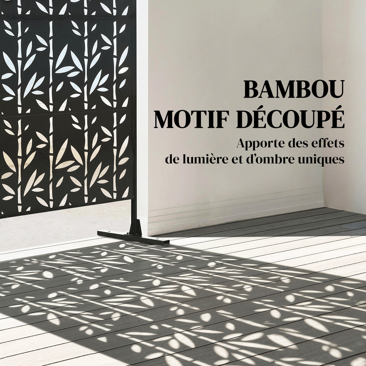 Panneau Brise Vue décoratif Extérieur Claustra Décoratif Jardin 3 Panneaux à motif Bambou métal 92x40x192cm Noir-3