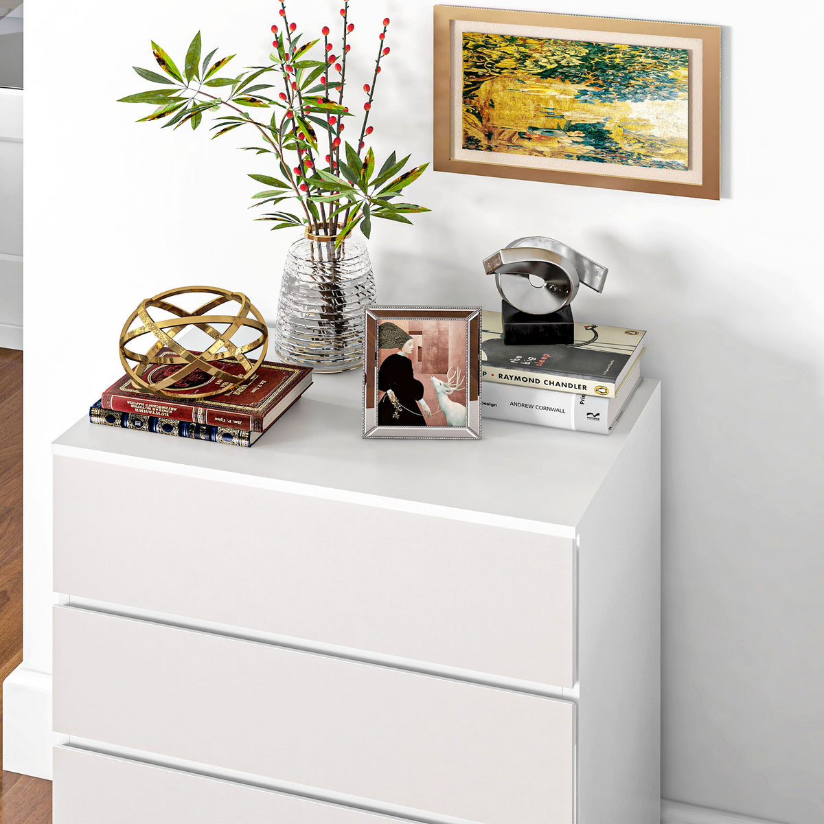 Commode 4 tiroirs meuble de rangement sans poignées design minimaliste 60 x 40 x 80 cm blanc-8