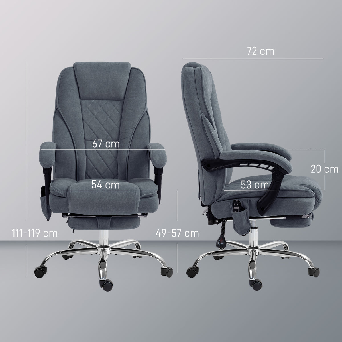 Fauteuil de bureau massant et chauffant hauteur réglable dossier inclinable télécommande repose-pieds rétractable gris-2