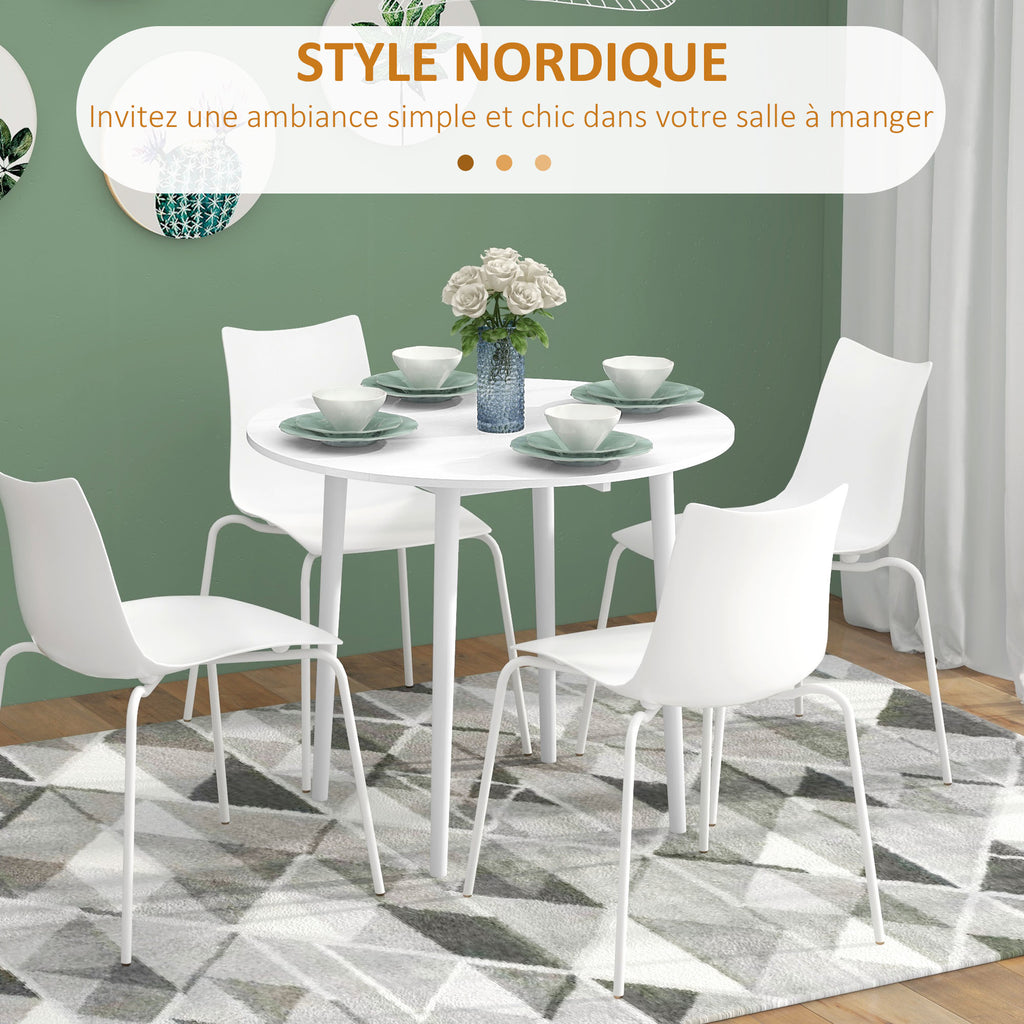 Table de salle à manger pliante 2 abattants, table ronde extensible pour 4 personnes, pieds en bois Ø 89 x 73,5 cm, blanc-4