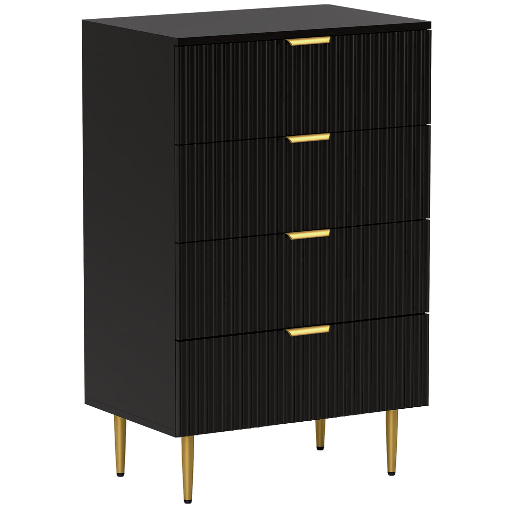 Commode 4 tiroirs commode chambre meuble de rangement moderne avec poignées et pieds dorés, dim. 60 x 40 x 96 cm, noir-0