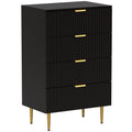 Commode 4 tiroirs commode chambre meuble de rangement moderne avec poignées et pieds dorés, dim. 60 x 40 x 96 cm, noir-0