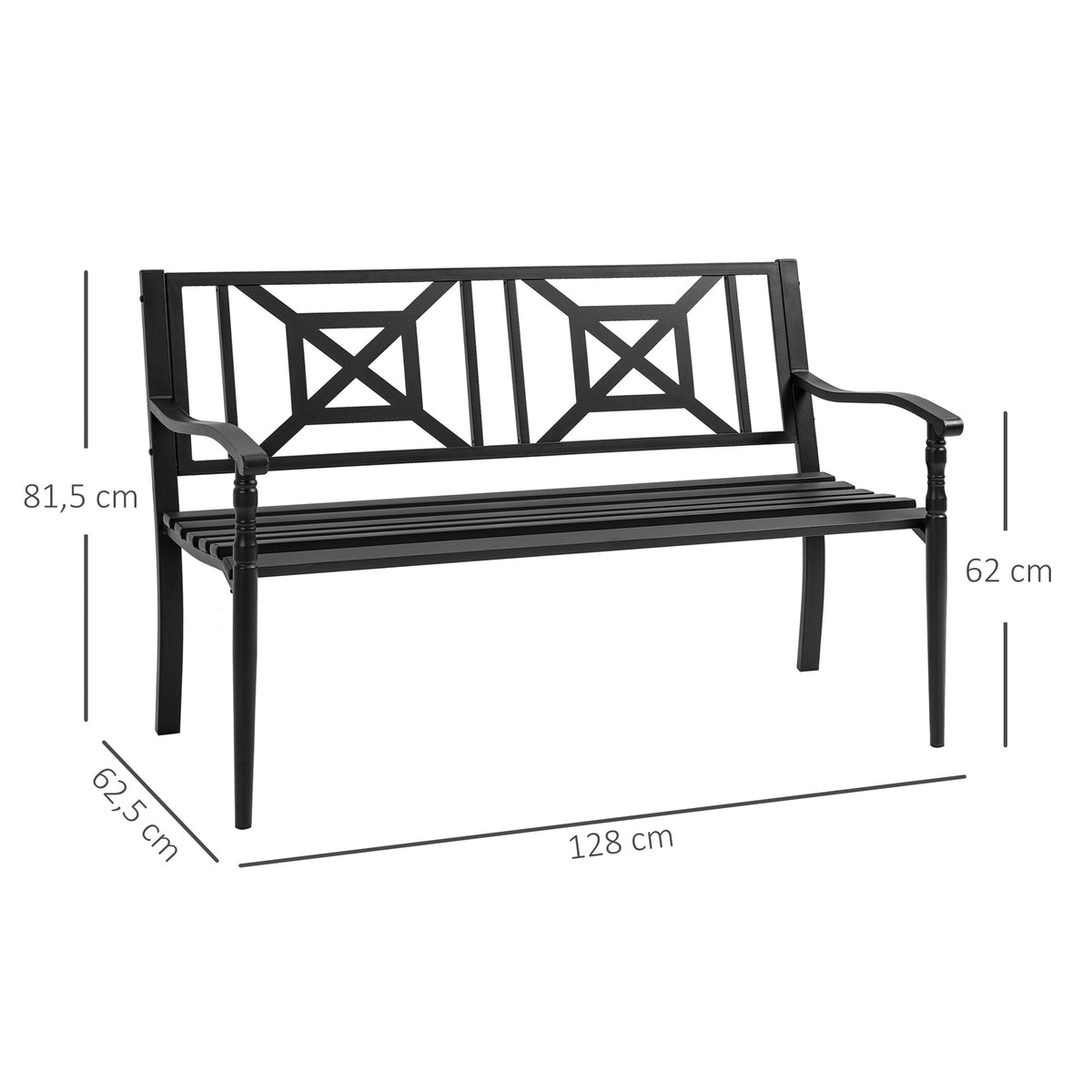 Banc de jardin 2 places banquette extérieur terrasse patio dossier haut assise à lattes accoudoirs-2