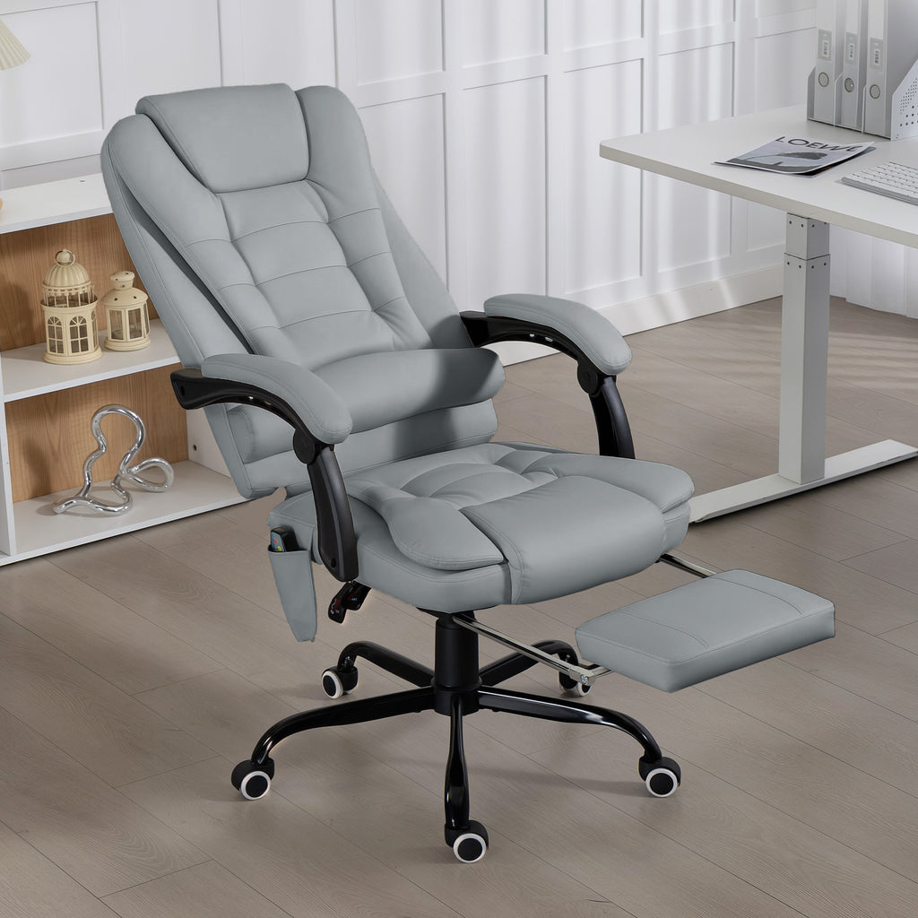 Fauteuil de bureau massant, chaise de bureau avec hauteur réglable, dossier inclinable et télécommande filaire, gris-8