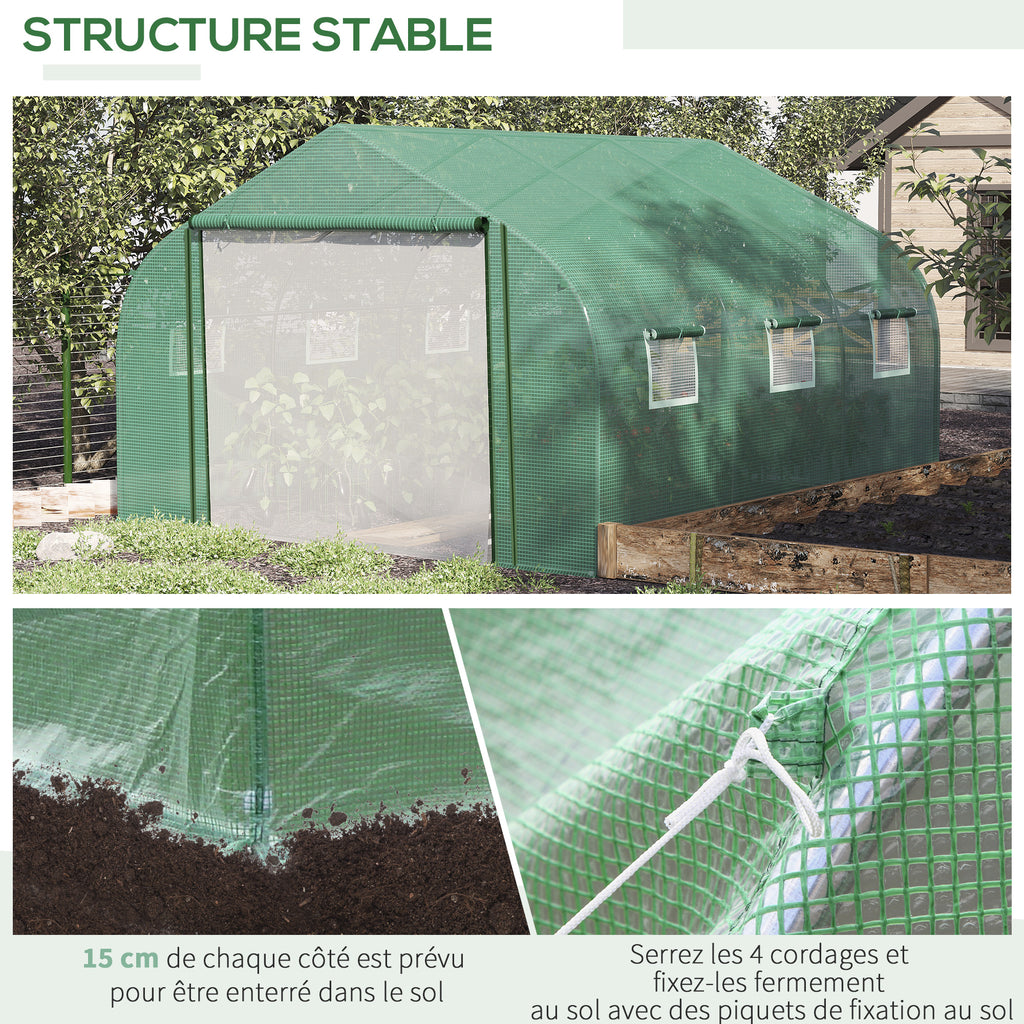 Serre Tunnel de Jardin Grande 3.5 x 3 x 2 m - 6 fenêtres et Porte zippée Enroulable - Acier galvanisé PE Haute densité Vert-5
