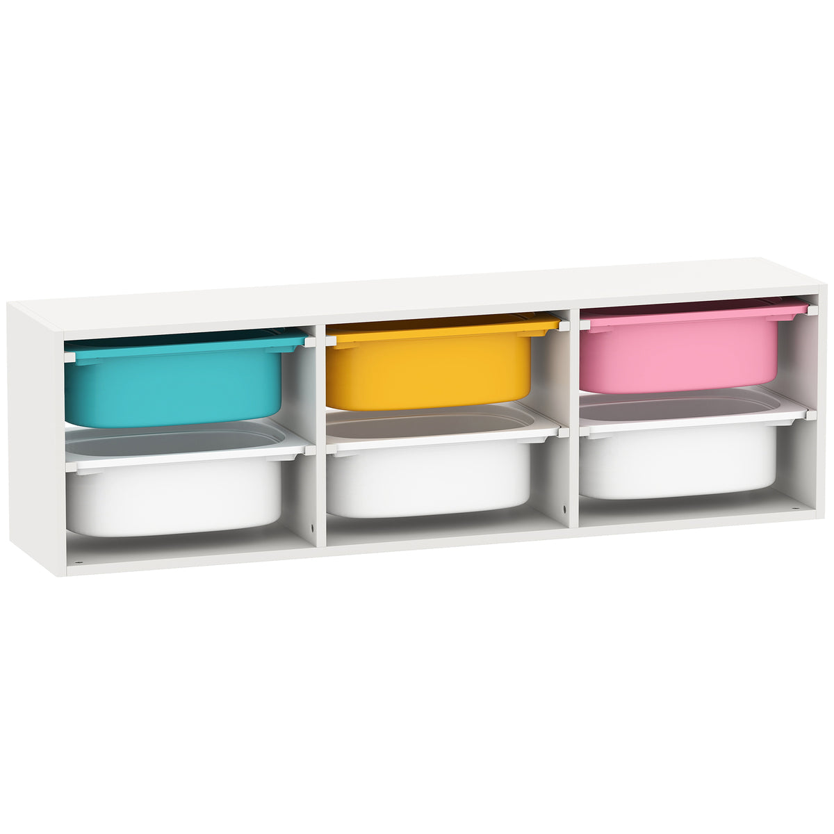 Meuble rangement enfant à 2 niveaux, étagère de rangement pour jouets enfants avec 6 bacs amovibles, 97x21x29cm, blanc-0