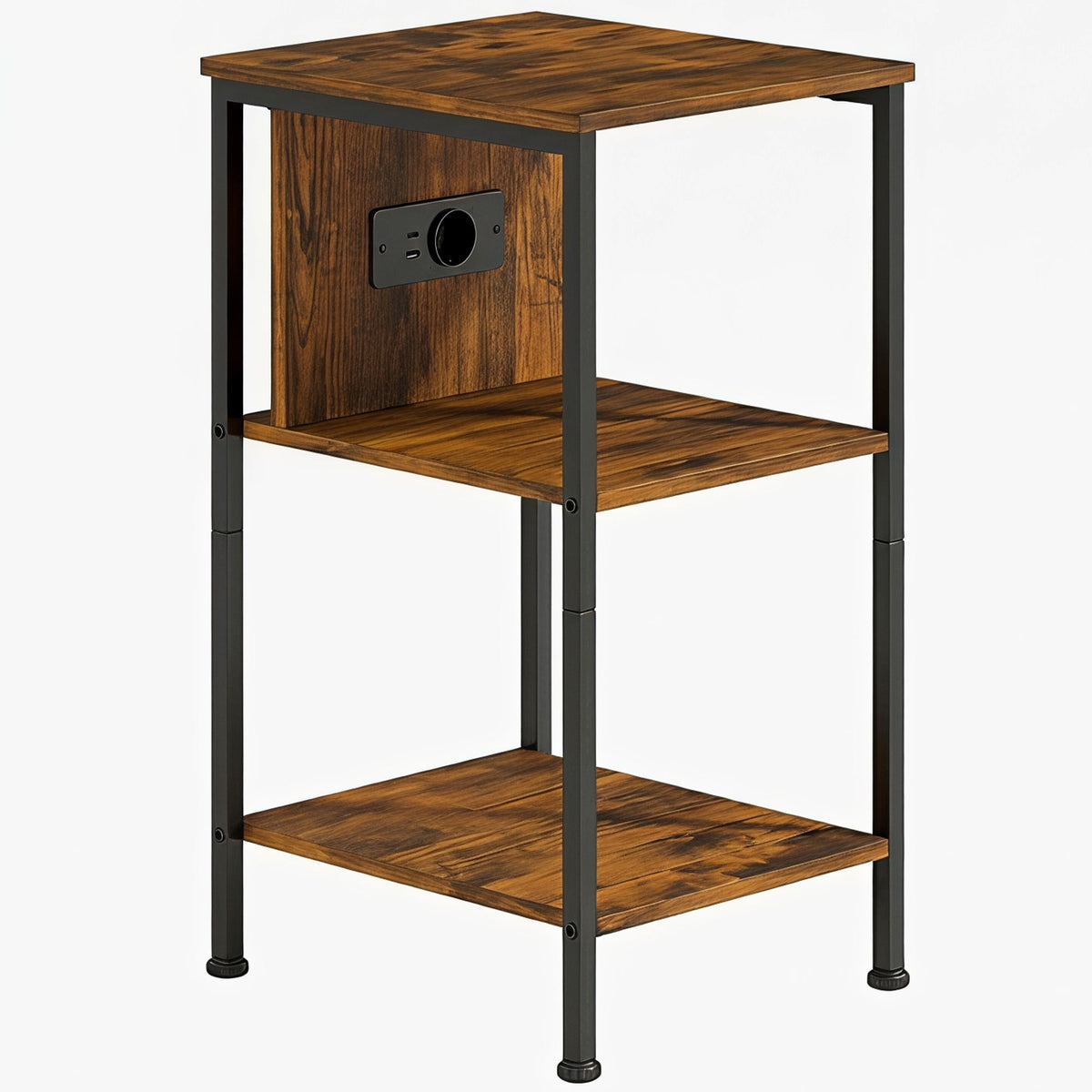 Table d'appoint avec station de charge, bout de canapé étroit avec 2 étagères ouvertes, style industriel, brun rustique-0