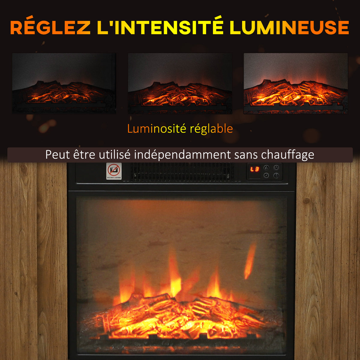 Cheminée électrique effet flammes 3D luminosité réglable 1800 W avec télécommande 81,5 x 30 x 76,2 cm brun effet bois-3
