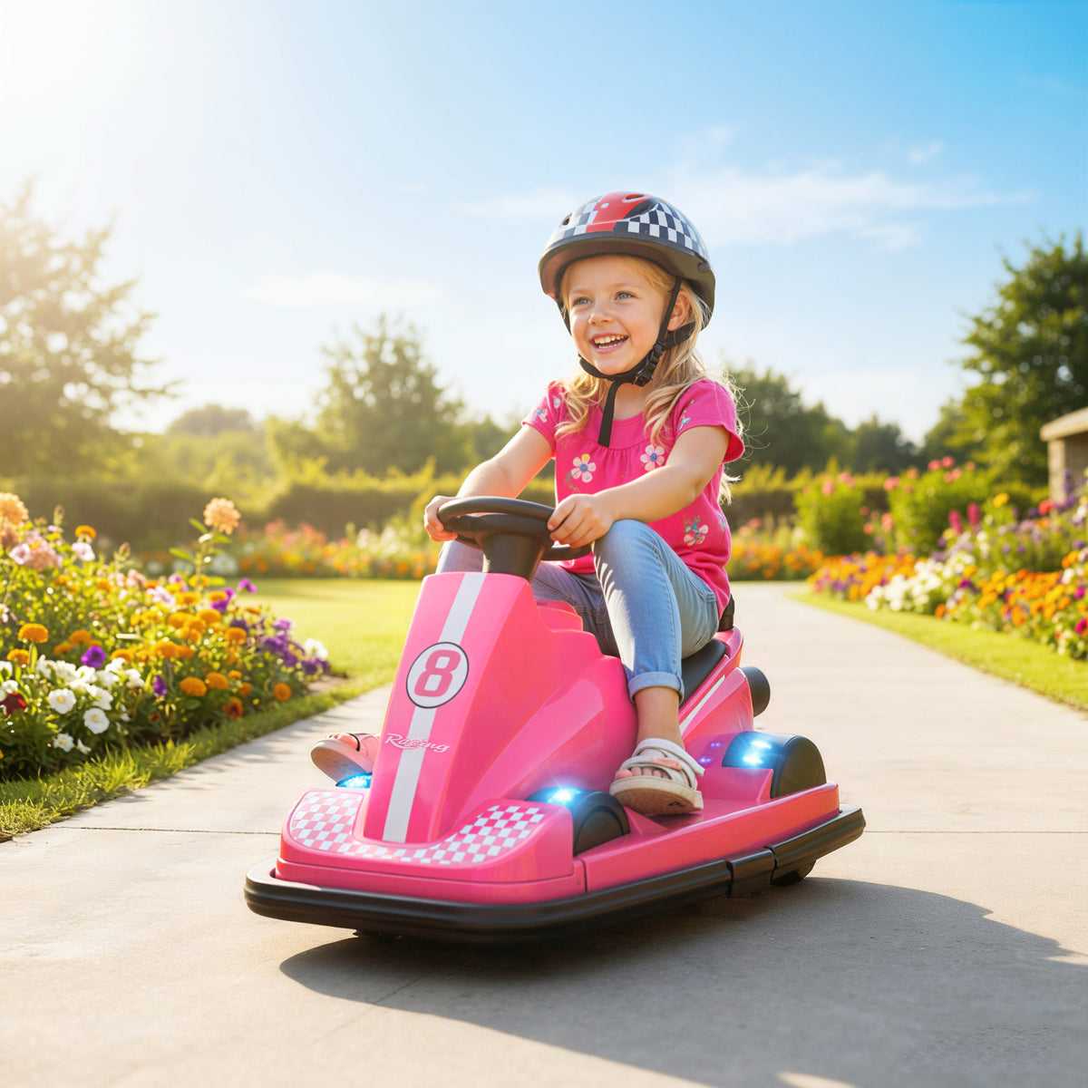 Auto-Tamponneuse Enfant 6V, Rotation à 360°, Musique, Klaxon, Démarrage Doux, 2,5 km/h, pour Âges 3-8, 74x53x48cm, Rose-1