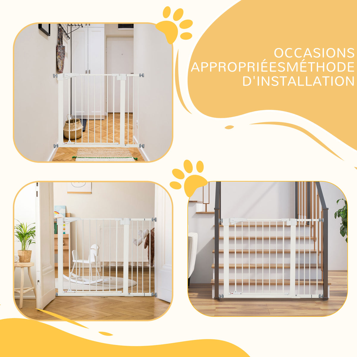 Barrière de sécurité pour chien animaux sans perçage avec fermeture automatique largeur 76-103 cm blanc-7