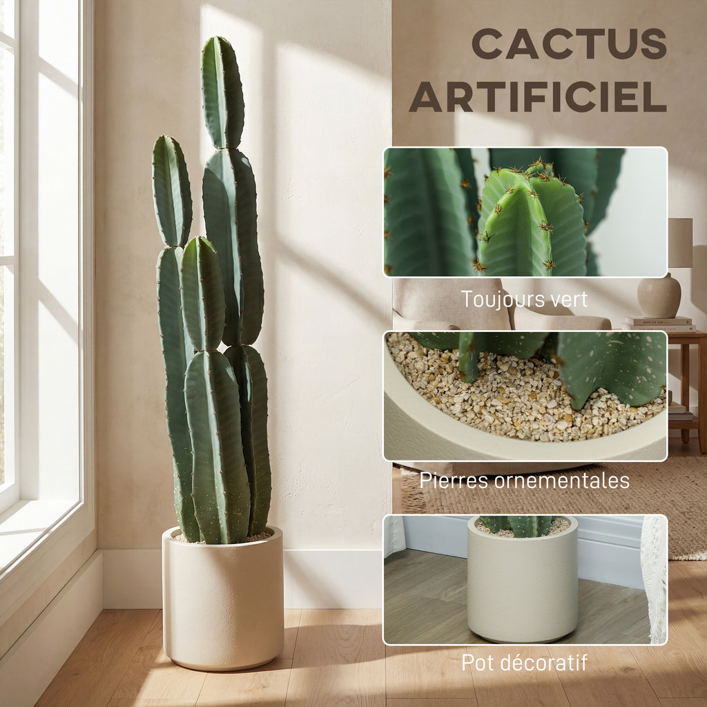 Cactus Artificiel 111 cm, Grand Réalisme, Plante Artificielle en Pot, sans Entretien, pour Maison et Bureau, Vert-3