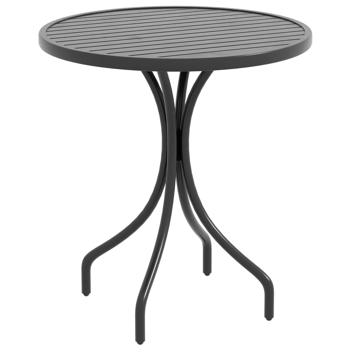 Table de Bistrot Ronde Ø 66 cm en Acier Galvanisé avec Plateau à Lattes pour Terrasse, Balcon, Noir-0