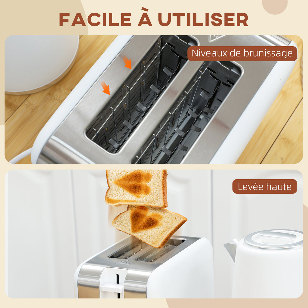 Ensemble bouilloire et grille-pain, 1,7L, 2200W, grille-pain 2 tranches avec 7 niveaux de brunissage, blanc-7