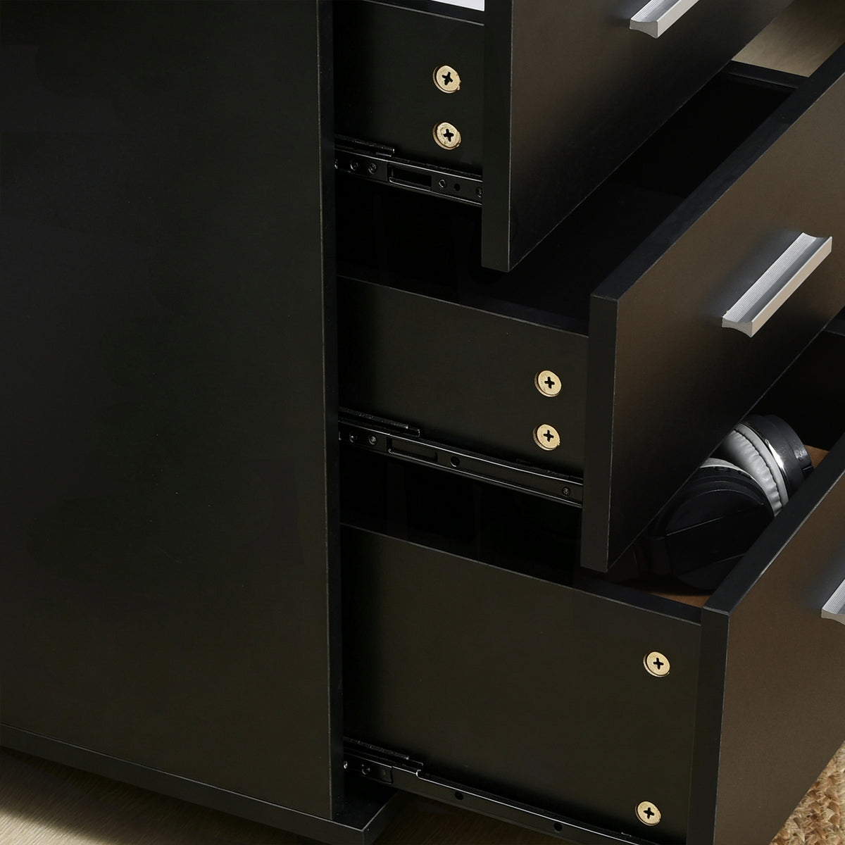 Caisson de Bureau Rangement Bureau sur Roulettes 3 Tiroirs Verrouillables 40 x 40 x 61,5 cm Noir-7