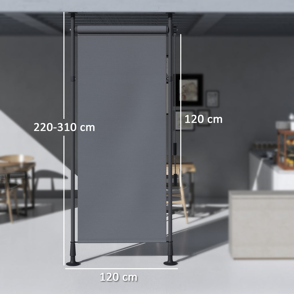Store manuel rétractable sur pied longueur réglable manivelle installation sans perçage métal alu. polyester gris foncé-2