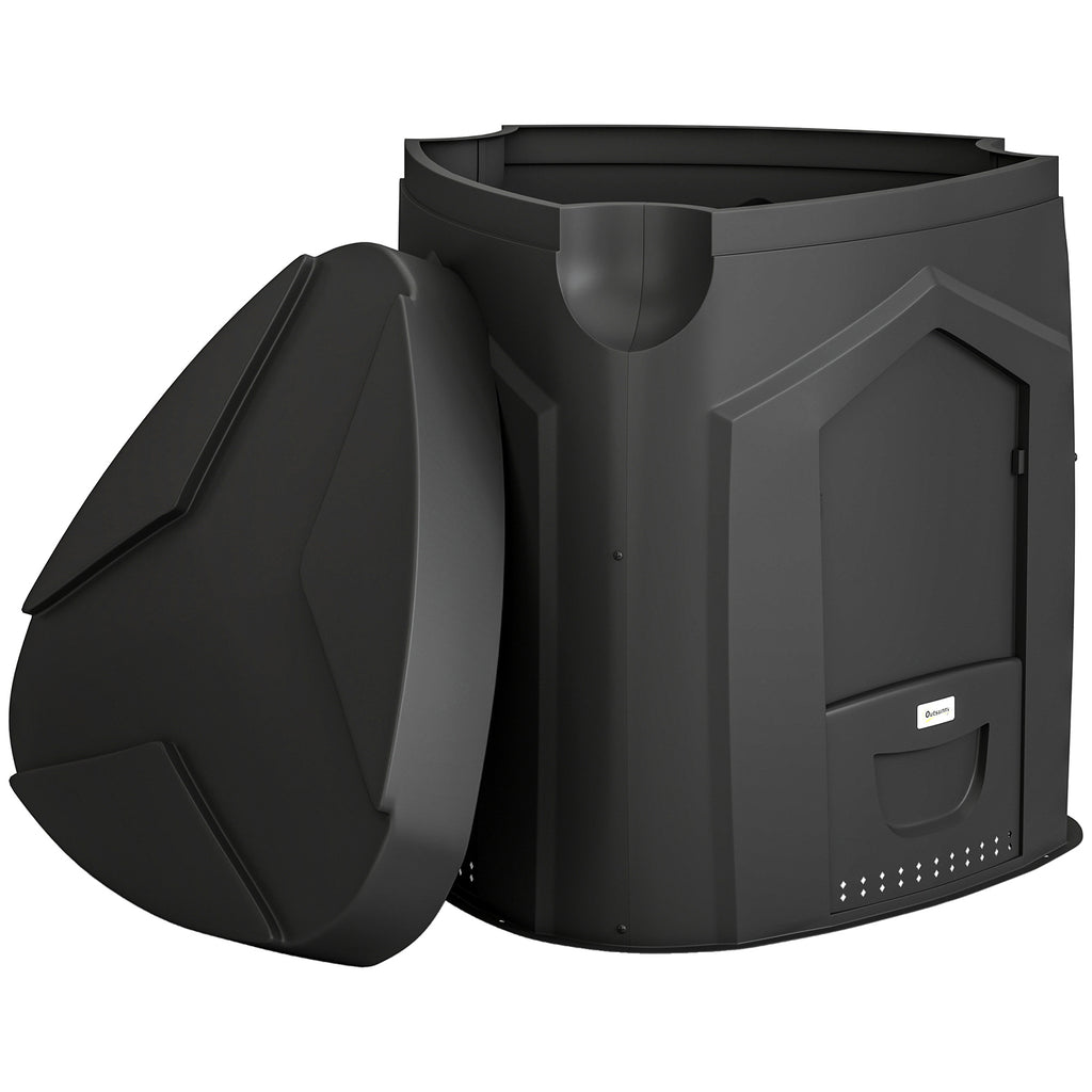 Composteur de jardin, 240L, bac à compost extérieur, en polypropylène, 3 Portes, 66 Aérations, 78 x 75 x 78 cm, Noir-0