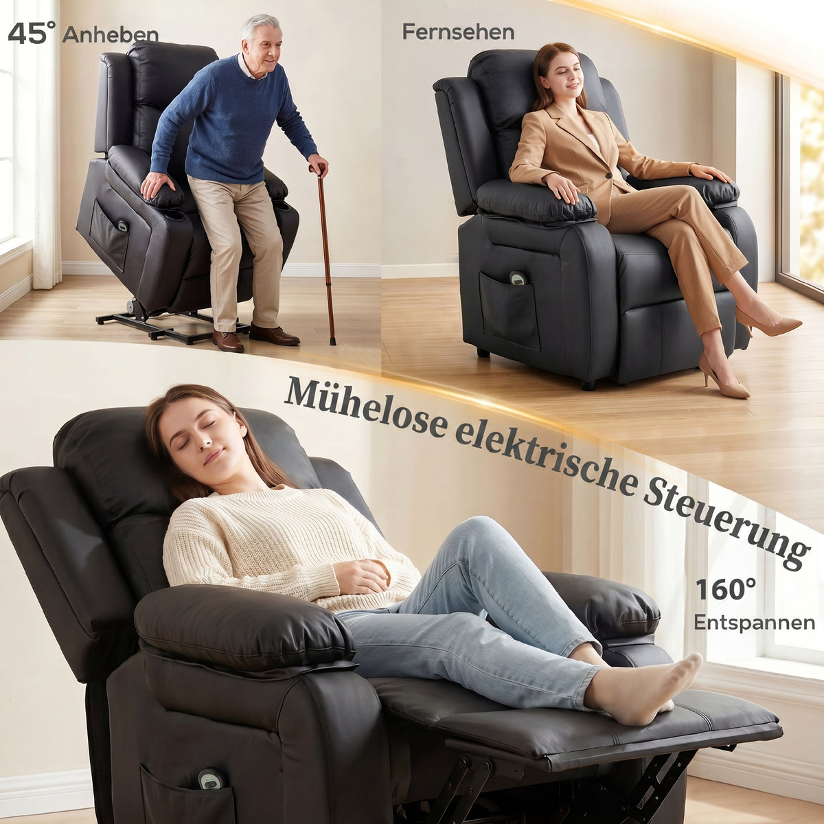 Fauteuil releveur électrique fauteuil relax électrique avec repose-pied télécommande et 2 pochettes 76x90x105cm noir-3