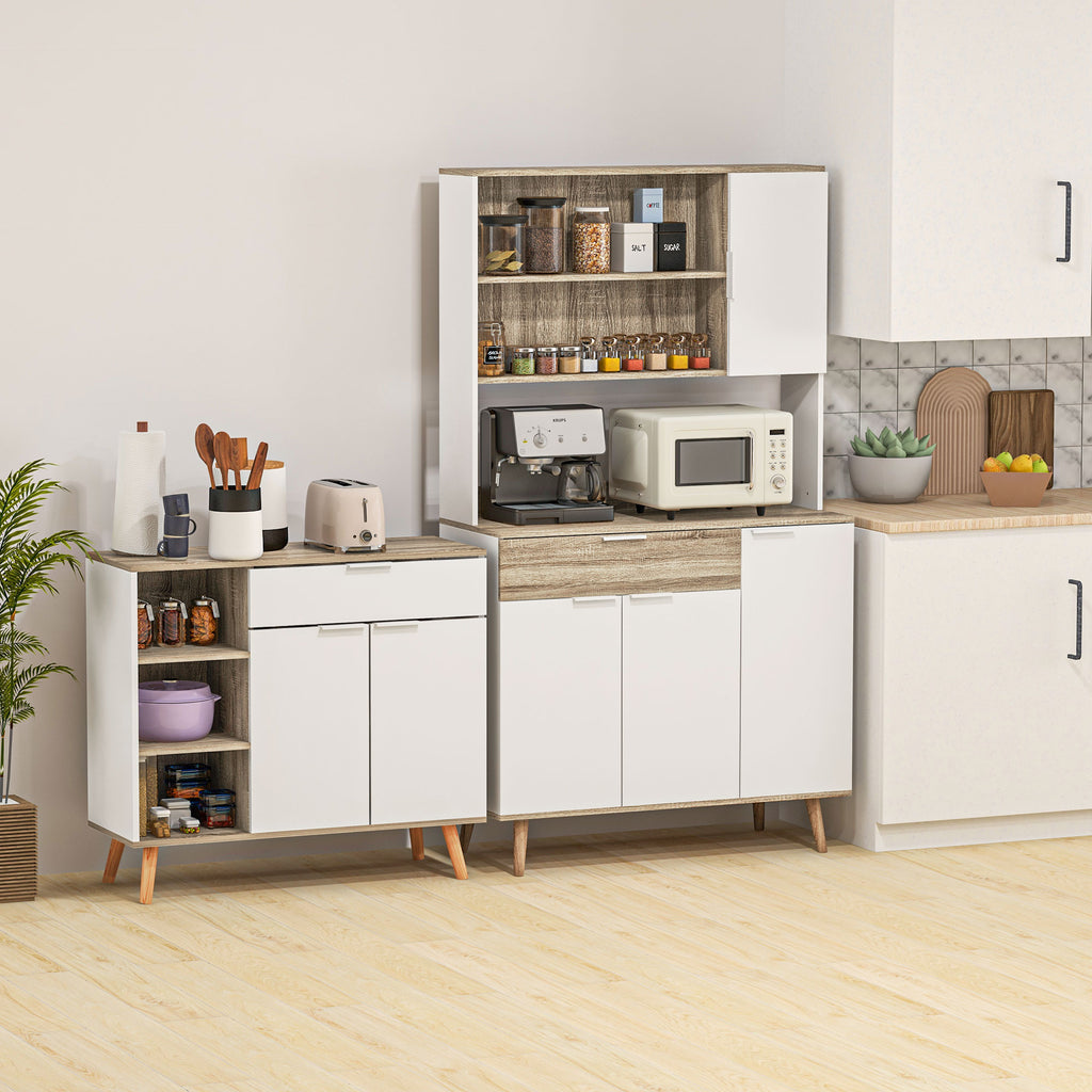 Armoire de cuisine meuble de rangement 4 portes 1 tiroir design scandinave 98 x 39 x 180 cm blanc et naturel-9