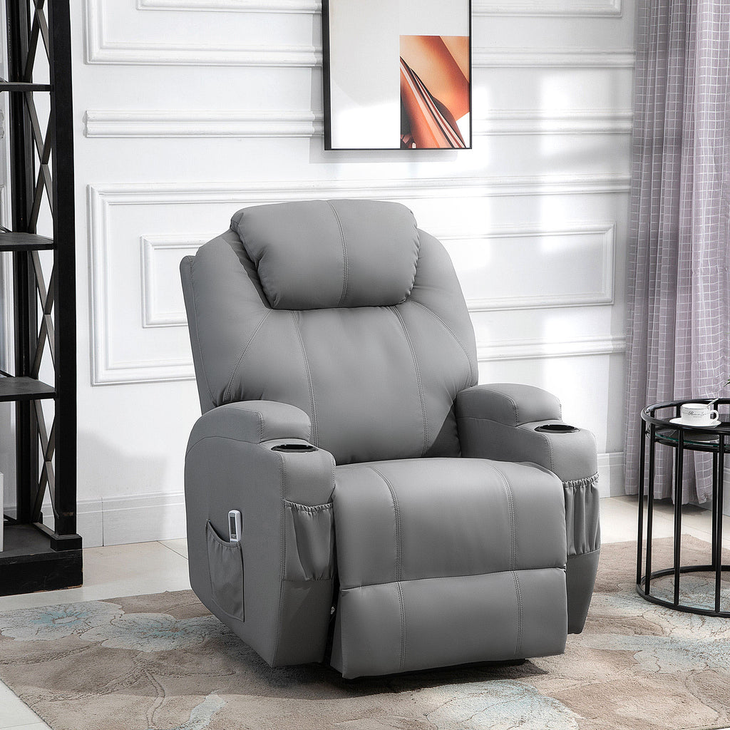Fauteuil de Massage Inclinable, Chaise de Relaxation avec dossier et repose-pied électrique réglables revêtement synthétique pour Salon, Chambre, Cinéma Maison Gris-1