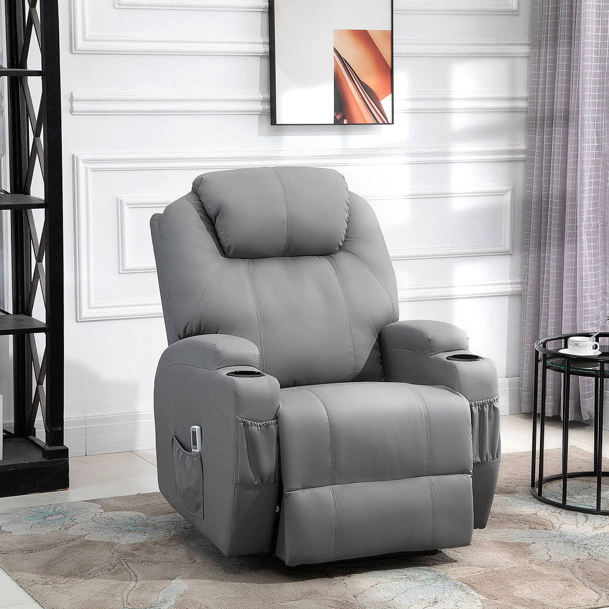 Fauteuil de Massage Inclinable, Chaise de Relaxation avec dossier et repose-pied électrique réglables revêtement synthétique pour Salon, Chambre, Cinéma Maison Gris-1