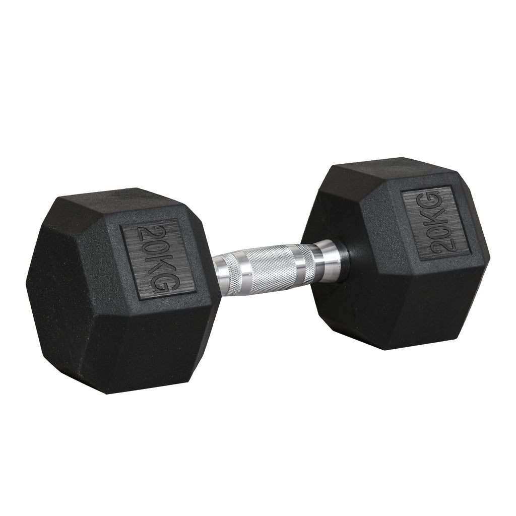 Haltère courte poids 20 Kg - 1 pièce, Haltère hexagonale entraînement musculaire & haltérophilie - métal caoutchouc noir-0