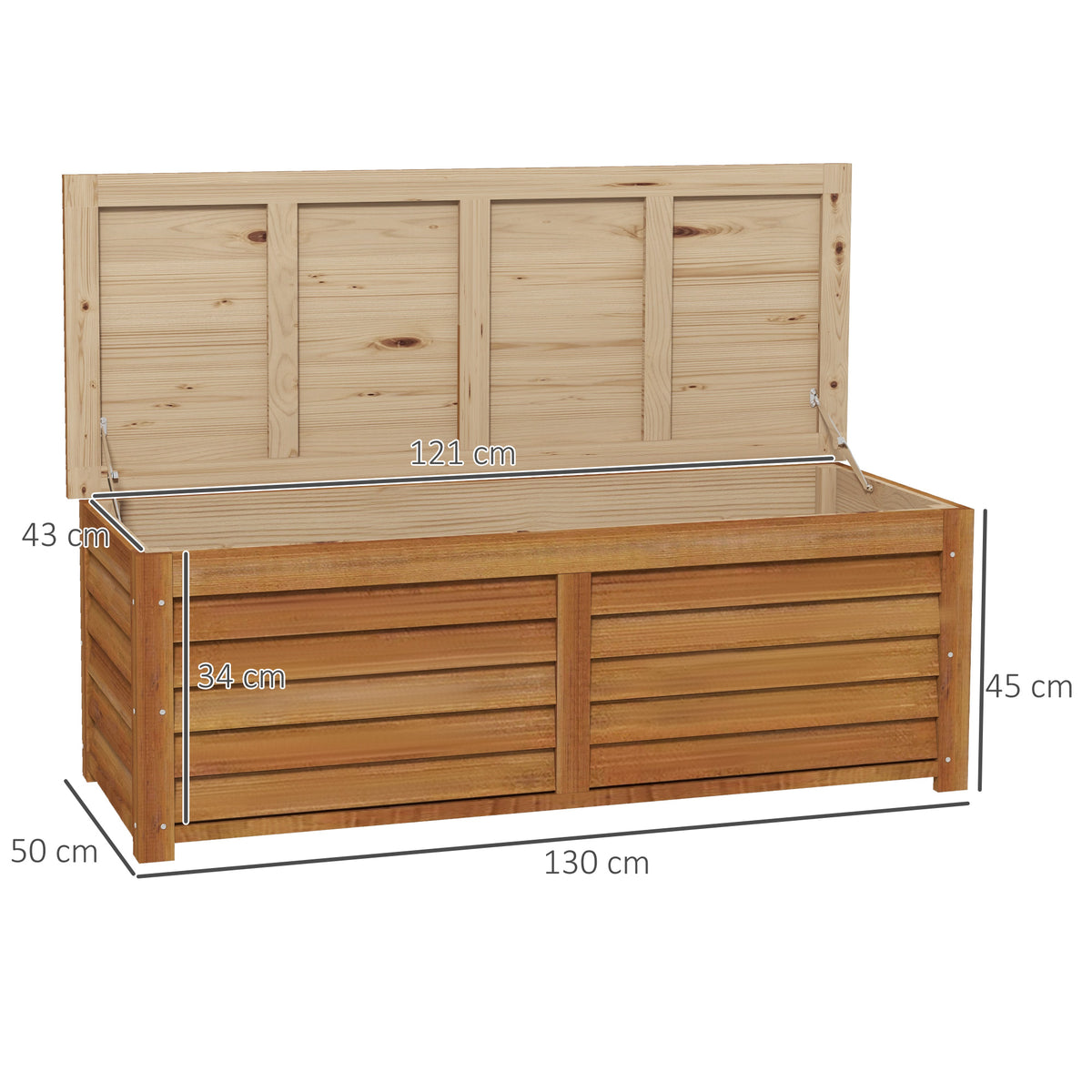 Coffre de rangement extérieur jardin 176L en bois avec poignée, dim. 130L x 50l x 45H cm-2