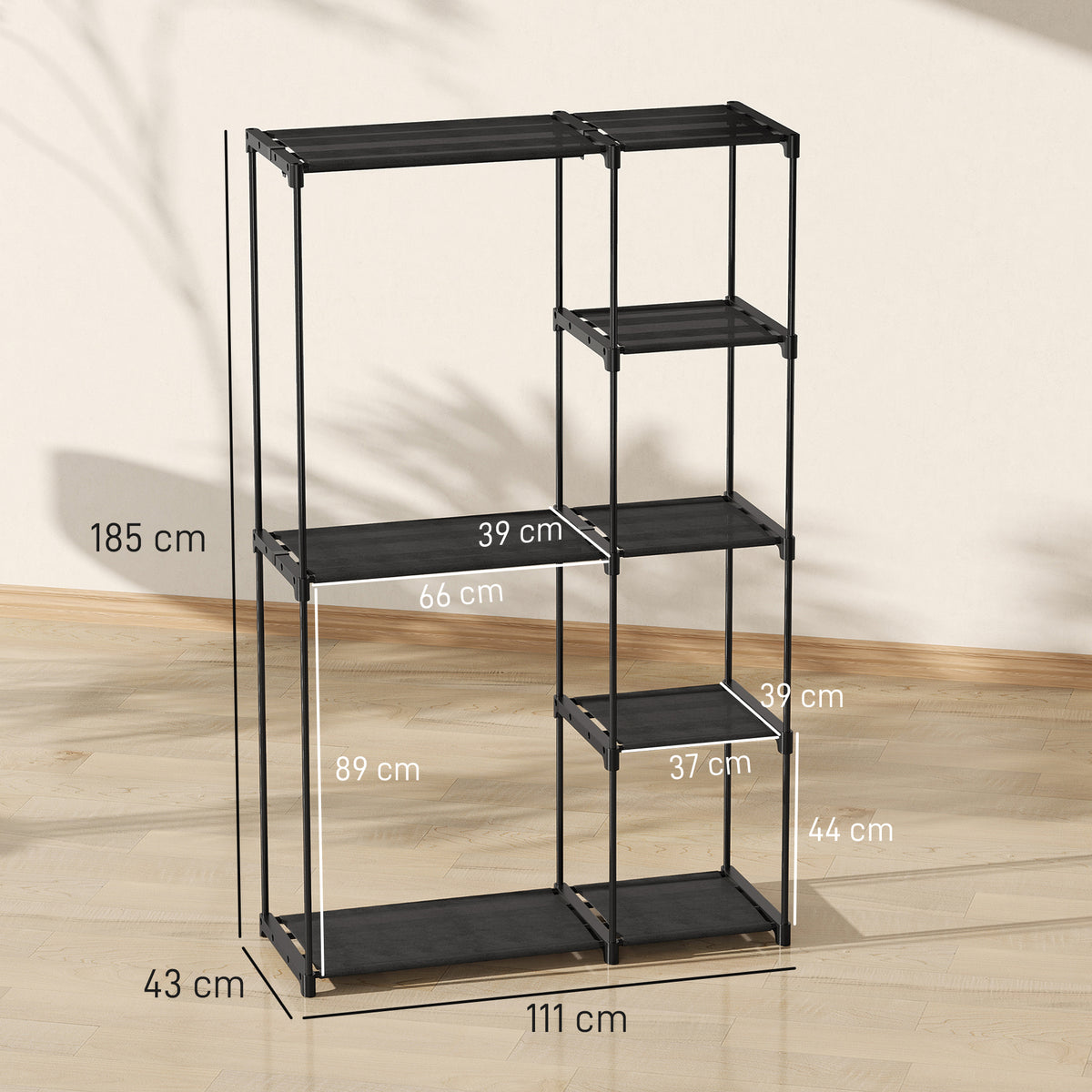 Armoire de rangement, penderie portable avec 2 barres de suspension et 6 étagères, 111 x 43 x 185 cm, noir-2