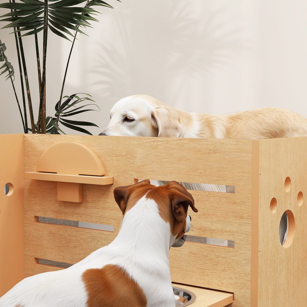 Gamelle chien surélevée de 3 hauteurs ajustables gamelle pour chien 2 bols acier inoxydable 63 x 58,5 x 40 cm chêne-8