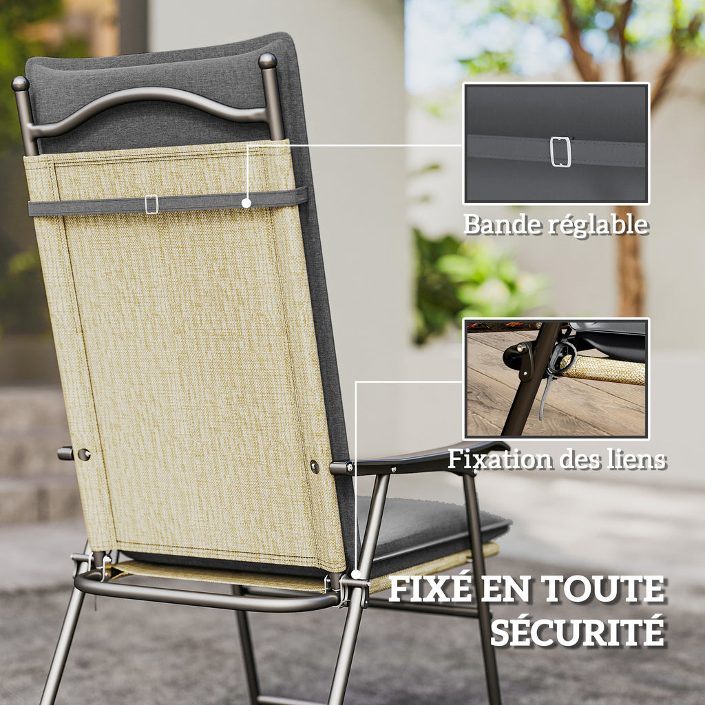Lot de 4 coussins de chaise extérieur avec attaches et bande réglable, anti-décoloration UPF50+, 124x50x5cm, gris-5