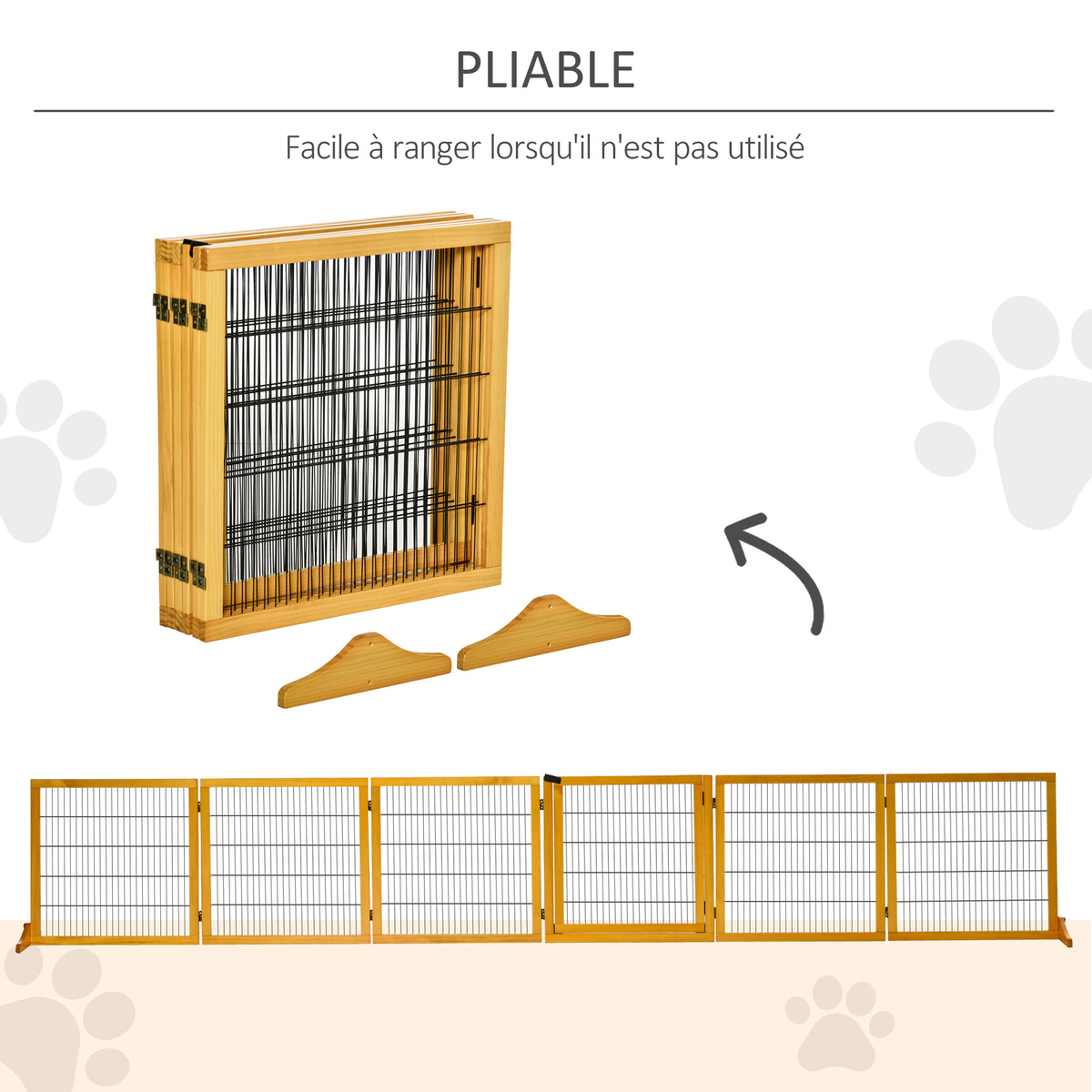Barrière de sécurité pour chien barrière pliable à 6 panneaux avec pieds amovibles 432 x 36 x 70 cm jaune-5
