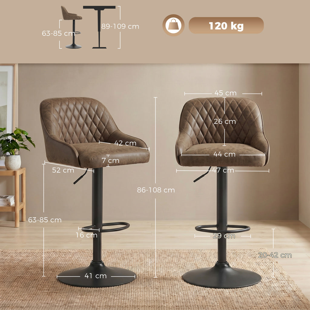 Lot de 2 Tabourets de Bar, Tabourets Hauts Cuisine avec Siège Pivotant et Hauteur Réglable, Marron Foncé-2