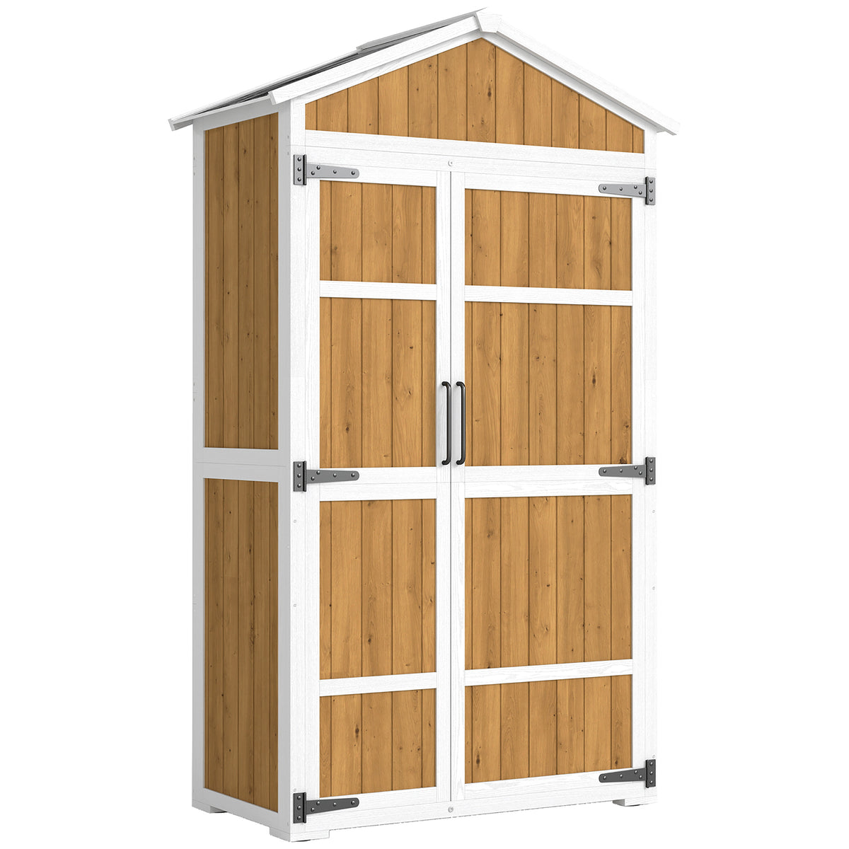 Armoire de Jardin Abri de Jardin Étanche avec Toit en Métal Double Porte pour Outils de Jardinage 105x55x179cm Naturel-0