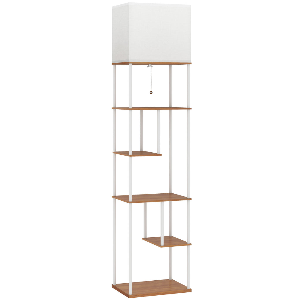 Lampadaire avec étagères, lampadaire sur pied de salon dimmable, télécommande, 40 x 29 x 171 cm, bois naturel-0