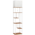 Lampadaire avec étagères, lampadaire sur pied de salon dimmable, télécommande, 40 x 29 x 171 cm, bois naturel-0