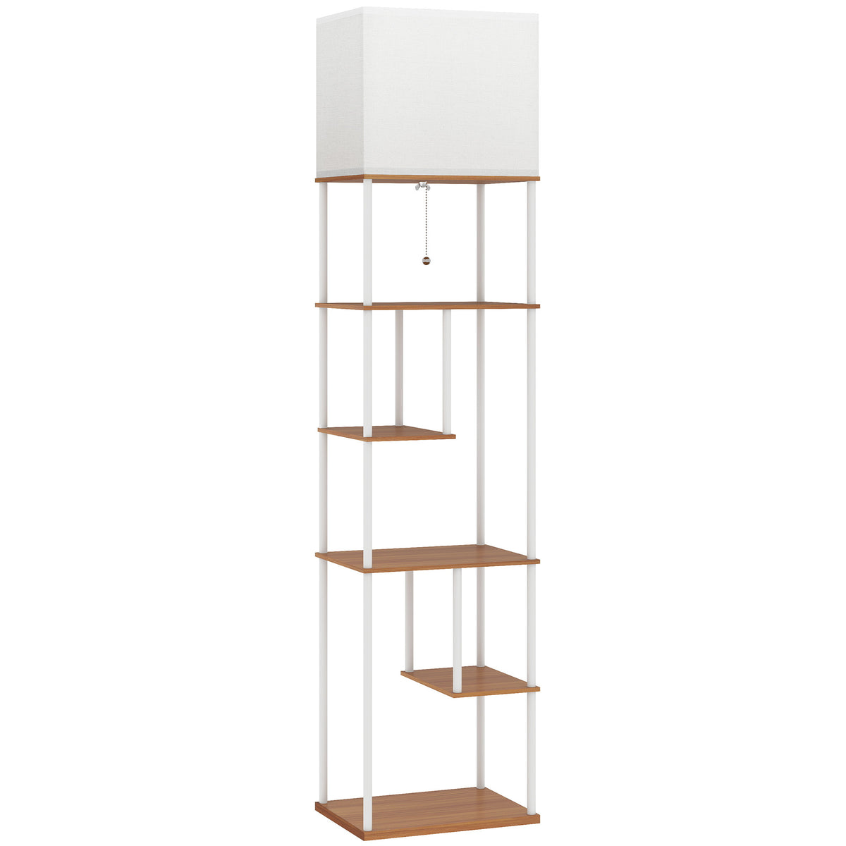 Lampadaire avec étagères, lampadaire sur pied de salon dimmable, télécommande, 40 x 29 x 171 cm, bois naturel-0