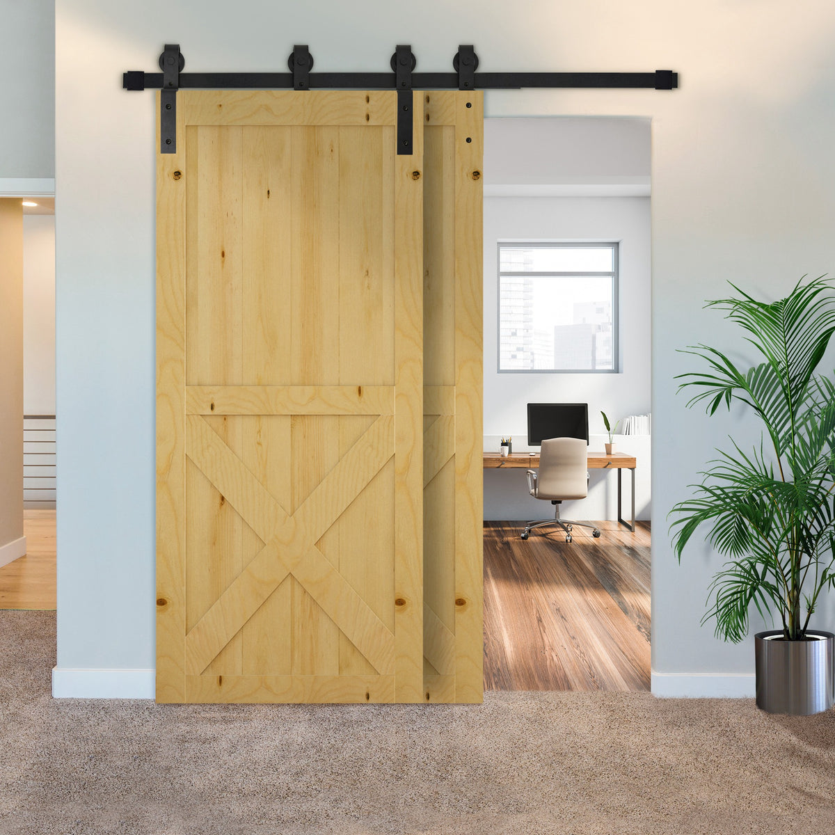 2M Kit porte coulissante de grange, rail porte coulissante double de 100 cm de large, épaisseur 35-40 mm, charge 90 kg-7